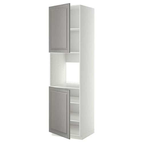 METOD - High cab f oven w 2 doors/shelves, white/Bodbyn grey, 60x60x220 cm