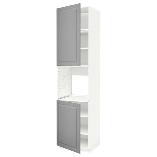 METOD - High cab f oven w 2 doors/shelves, white/Bodbyn grey , 60x60x240 cm