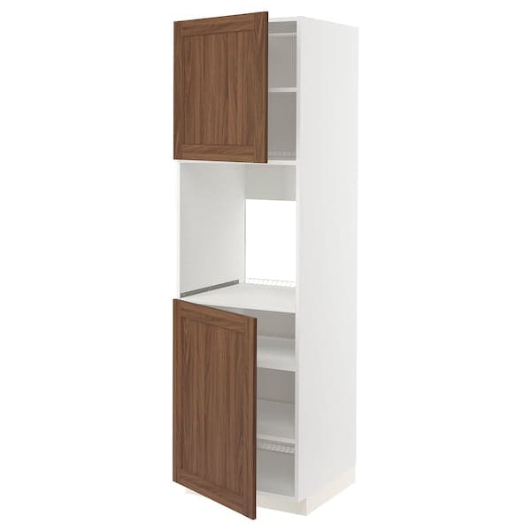 METOD - METOD High cab f oven w 2 doors/shelves, white Enköping/brown walnut effect, 60x60x200 cm