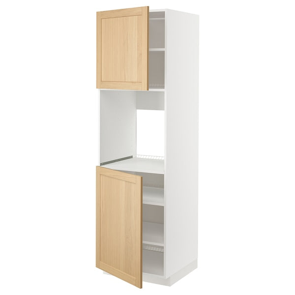 METOD - High cab f oven w 2 doors/shelves, white/Forsbacka oak, 60x60x200 cm