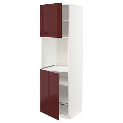 METOD - High cab f oven w 2 doors/shelves, white Kallarp/high-gloss dark red-brown , 60x60x200 cm