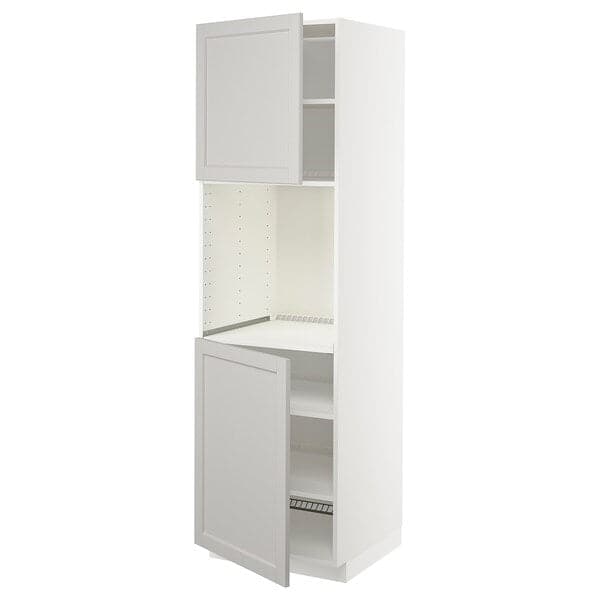 METOD - High cab f oven w 2 doors/shelves, white/Lerhyttan light grey , 60x60x200 cm - best price from Maltashopper.com 99455534