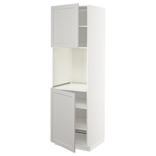 METOD - High cab f oven w 2 doors/shelves, white/Lerhyttan light grey , 60x60x200 cm