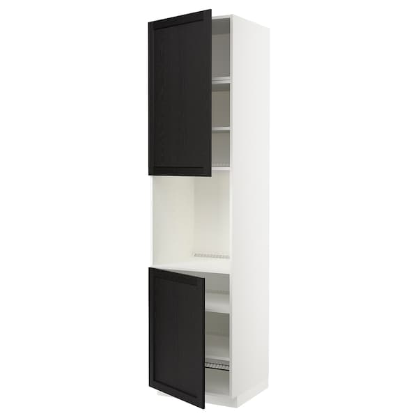 METOD - High cab f oven w 2 doors/shelves, white/Lerhyttan black stained , 60x60x240 cm