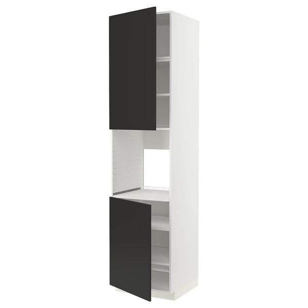 METOD - High cab f oven w 2 doors/shelves, white/Nickebo matt anthracite, 60x60x240 cm