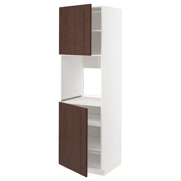 Ikea METOD - High cab f oven w 2 doors/shelves, white/Sinarp brown , 60x60x200 cm