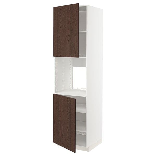 METOD - High cab f oven w 2 doors/shelves, white/Sinarp brown , 60x60x220 cm