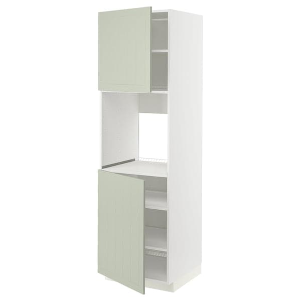 METOD - High cab f oven w 2 doors/shelves, white/Stensund light green, 60x60x200 cm - best price from Maltashopper.com 09486653