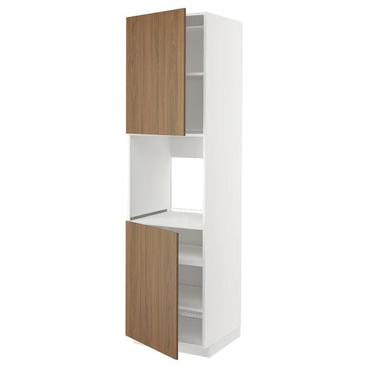 Ikea METOD - High cab f oven w 2 doors/shelves, white/Tistorp brown walnut effect, 60x60x220 cm