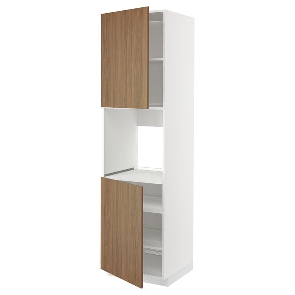 Ikea METOD - High cab f oven w 2 doors/shelves, white/Tistorp brown walnut effect, 60x60x220 cm