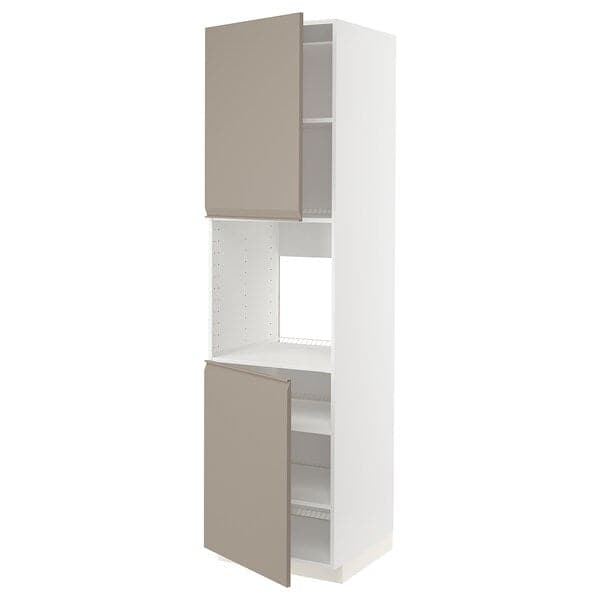 METOD - High cab f oven w 2 doors/shelves, white/Upplöv matt dark beige , 60x60x220 cm