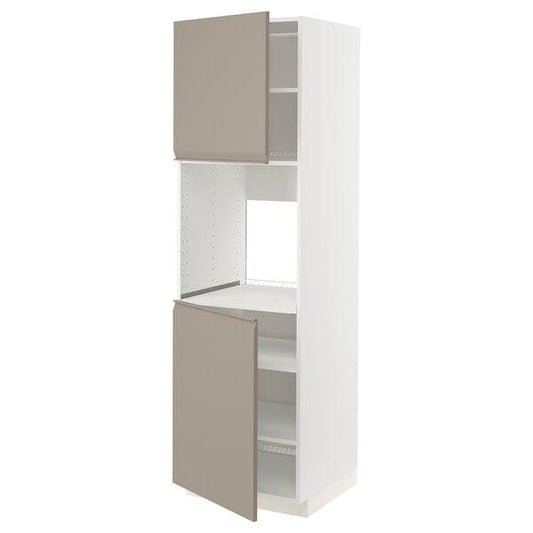 Ikea METOD - High cab f oven w 2 doors/shelves, white/Upplöv matt dark beige , 60x60x200 cm