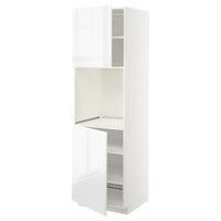 METOD high cab f oven w 2 doors/shelves, white/Voxtorp high-gloss/white, 60x60x200 cm