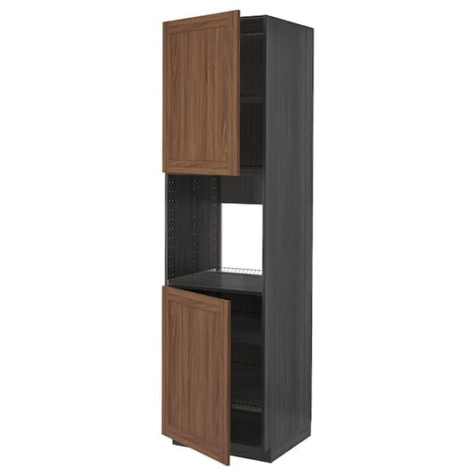Ikea METOD - High cab f oven w 2 doors/shelves, black Enköping/brown walnut effect, 60x60x220 cm