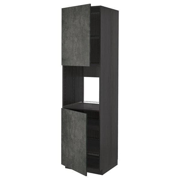 METOD high cab f oven w 2 doors/shelves, black/Kalhyttan dark grey concrete effect, 60x60x220 cm