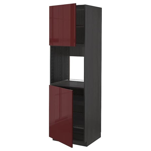 METOD - High cab f oven w 2 doors/shelves, black Kallarp/high-gloss dark red-brown , 60x60x200 cm