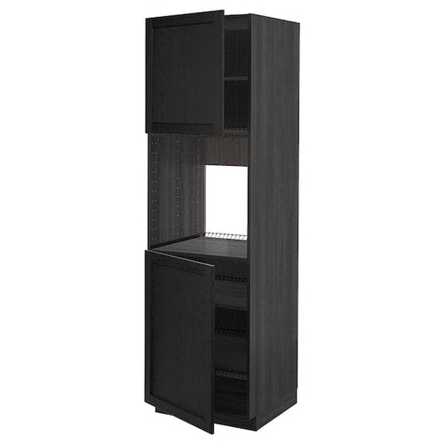 METOD - High cab f oven w 2 doors/shelves, black/Lerhyttan black stained , 60x60x200 cm