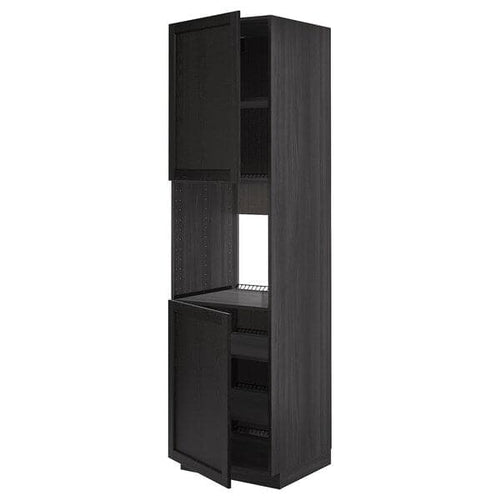 METOD - High cab f oven w 2 doors/shelves, black/Lerhyttan black stained , 60x60x220 cm