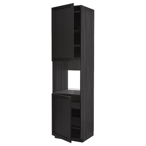 METOD - High cab f oven w 2 doors/shelves, black/Lerhyttan black stained , 60x60x240 cm