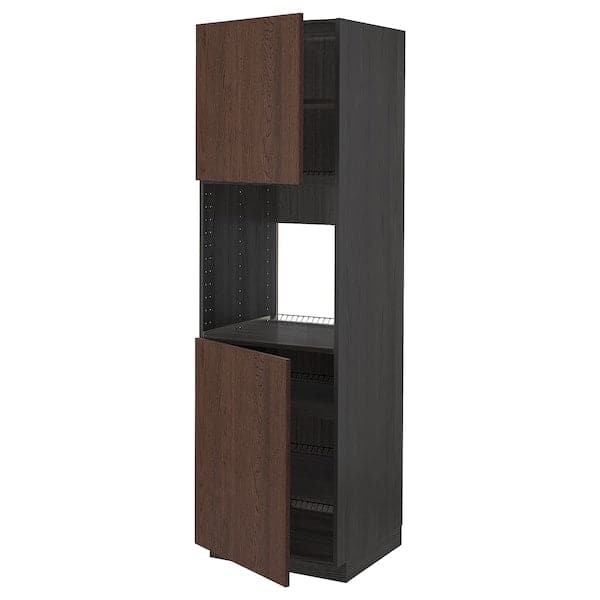 Ikea METOD - High cab f oven w 2 doors/shelves, black/Sinarp brown, 60x60x200 cm