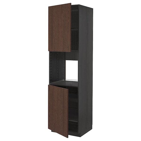 Ikea METOD - High cab f oven w 2 doors/shelves, black/Sinarp brown , 60x60x220 cm