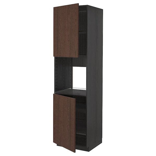 Ikea METOD - High cab f oven w 2 doors/shelves, black/Sinarp brown , 60x60x220 cm
