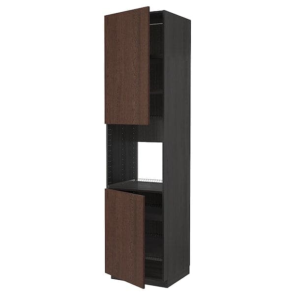 Ikea METOD - High cab f oven w 2 doors/shelves, black/Sinarp brown, 60x60x240 cm