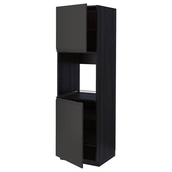 METOD high cab f oven w 2 doors/shelves, black/Upplöv matt anthracite, 60x60x200 cm