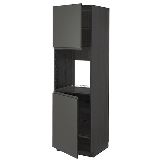 Ikea METOD - High cab f oven w 2 doors/shelves, black/Voxtorp dark grey, 60x60x200 cm