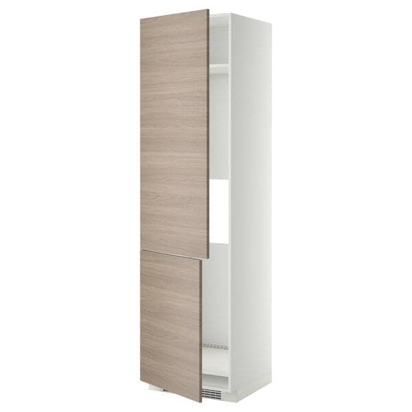 METOD High cabinet fridge/freezer 2ante - white/Brokhult light grey 60x60x220 cm , 60x60x220 cm - best price from Maltashopper.com 49925453