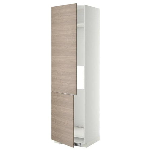 METOD High cabinet fridge/freezer 2ante - white/Brokhult light grey 60x60x220 cm , 60x60x220 cm