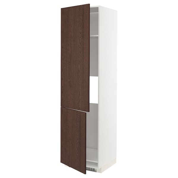 METOD - High cab f fridge/freezer w 2 doors, white/Sinarp brown, 60x60x220 cm