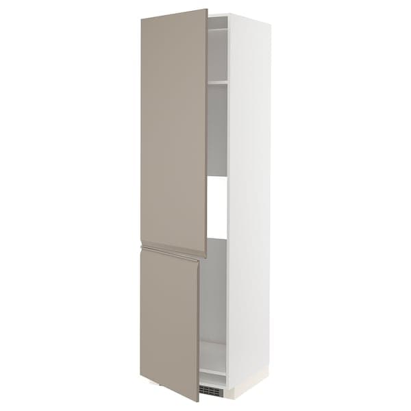 Ikea METOD - High cab f fridge/freezer w 2 doors, white/Upplöv matt dark beige, 60x60x220 cm