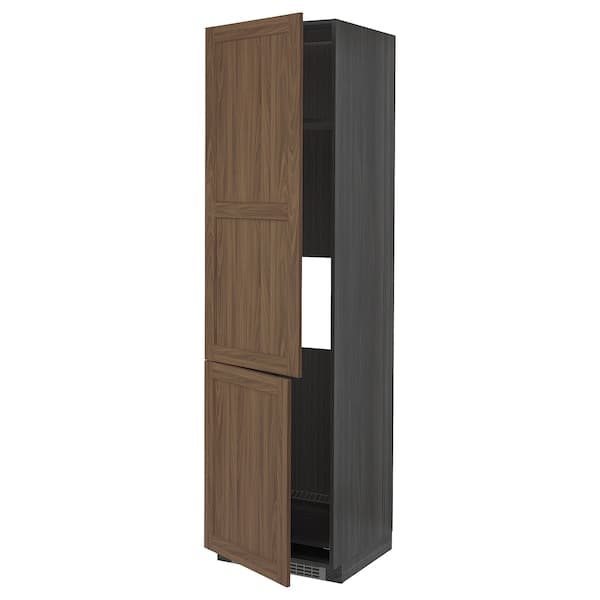 METOD - High cab f fridge/freezer w 2 doors, black Enköping/brown walnut effect, 60x60x220 cm - best price from Maltashopper.com 59476406