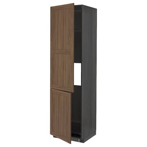 METOD - High cab f fridge/freezer w 2 doors, black Enköping/brown walnut effect, 60x60x220 cm