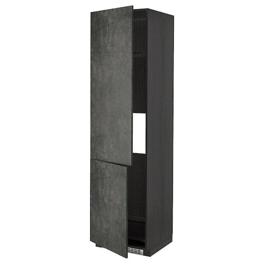 Ikea METOD High cabinet fridge/freezer 2ante - black/Kalhyttan cement effect dark grey 60x60x220 cm ,