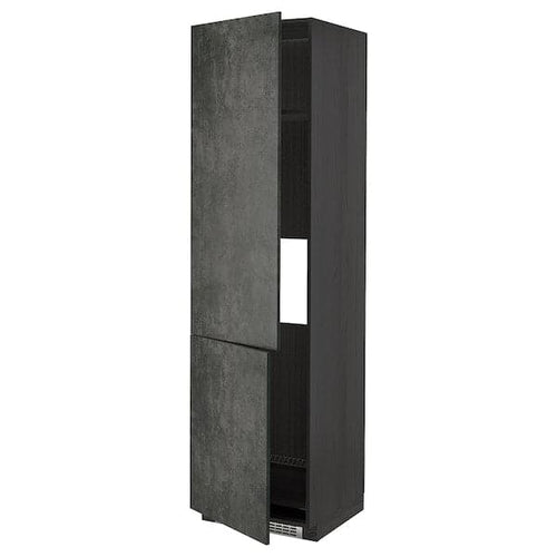 METOD High cabinet fridge/freezer 2ante - black/Kalhyttan cement effect dark grey 60x60x220 cm ,
