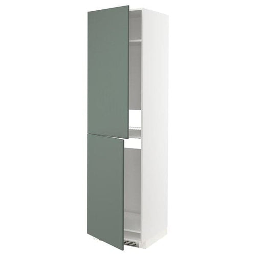 METOD - High cabinet for fridge/freezer, white/Bodarp grey-green, 60x60x220 cm