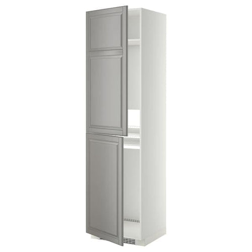 METOD - High cabinet for fridge/freezer, white/Bodbyn grey, 60x60x220 cm