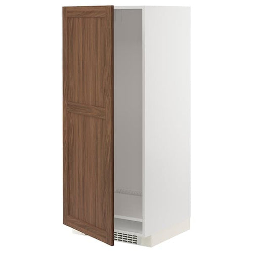 METOD - High cabinet for fridge/freezer, white Enköping/brown walnut effect, 60x60x140 cm