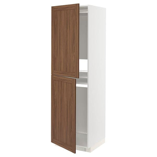 METOD - High cabinet for fridge/freezer, white Enköping/brown walnut effect, 60x60x200 cm
