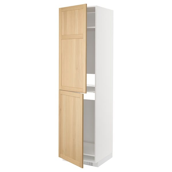 METOD - High cabinet for fridge/freezer, white/Forsbacka oak, 60x60x220 cm