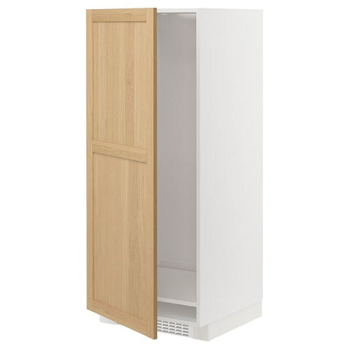 METOD - METOD High cabinet for fridge/freezer, white/Forsbacka oak, 60x60x140 cm