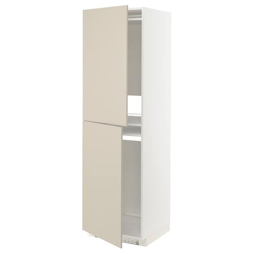 METOD - METOD High cabinet for fridge/freezer, white/Havstorp beige, 60x60x200 cm
