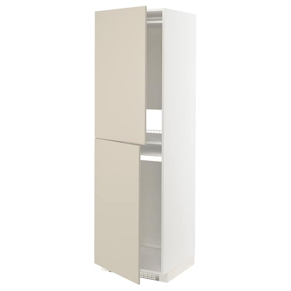METOD - High cabinet for fridge/freezer, white/Havstorp beige, 60x60x200 cm