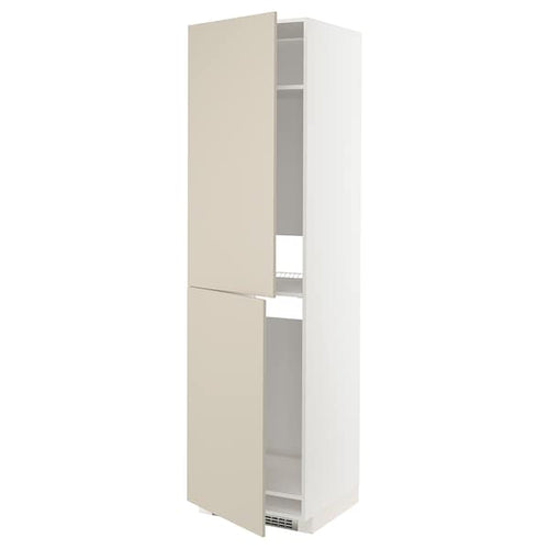 METOD - High cabinet for fridge/freezer, white/Havstorp beige, 60x60x220 cm