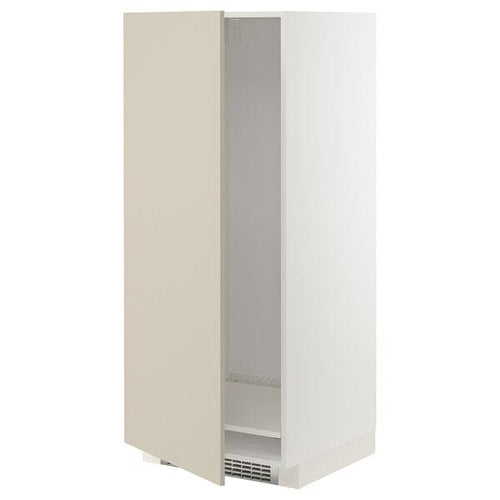 METOD - High cabinet for fridge/freezer, white/Havstorp beige, 60x60x140 cm