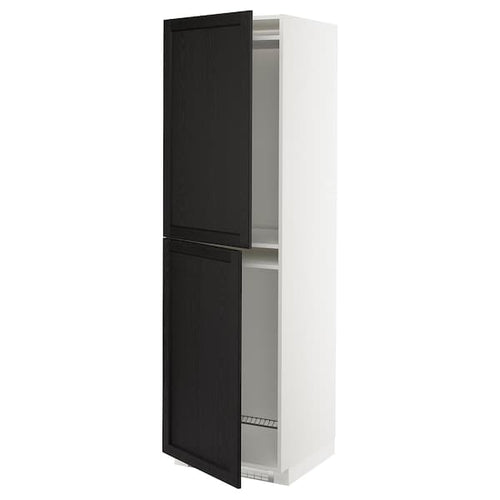 METOD - High cabinet for fridge/freezer, white/Lerhyttan black stained , 60x60x200 cm