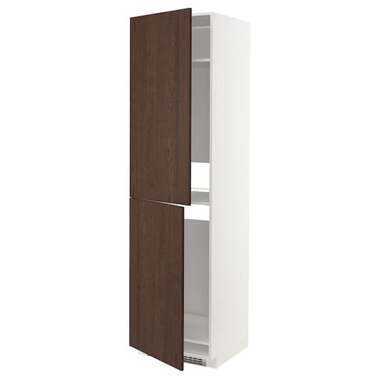 Ikea METOD - High cabinet for fridge/freezer, white/Sinarp brown, 60x60x220 cm