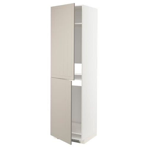METOD high cabinet for fridge/freezer, white/Stensund beige, 60x60x220 cm